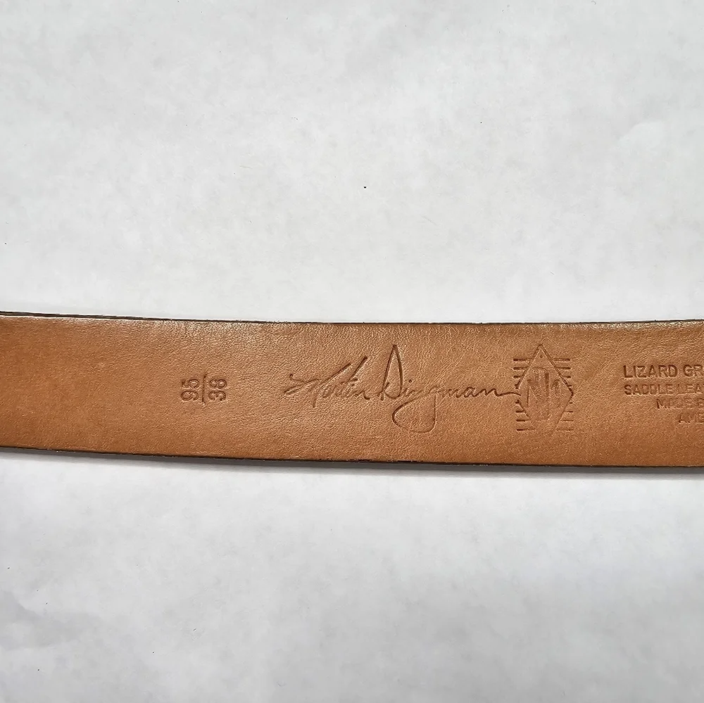 Martin Dingman Men's Brown Leather Belt Lizard Grain Calf Leather Size 38